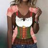 Womens Casual V Neck Short Sleeve Oktoberfest Print T Shirt Top Lightweight Comfortable Fit Soft Fabric