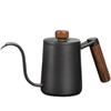 Coffee Drip Pot with Measuring Cup, Walnut Wood Handle, Coffee Kettle with Lid, 550ml, Stainless Steel, Narrow Mouth, Suitable for Outdoor