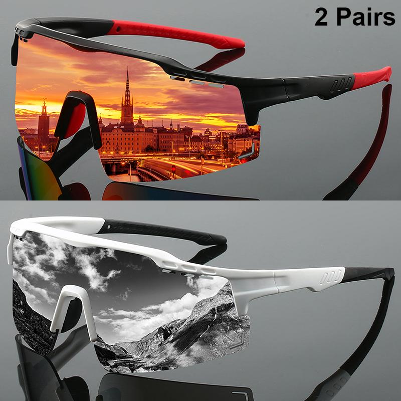 1 Pair Semi-rimless Sports Goggles Men Mirror Cycling Sunglasses Oversized Windproof Wrapped Round Anti-UV Shades