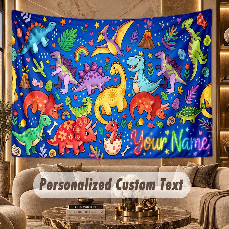Dinosaur (608) Theme Personalized Tapestry Custom Name Text Wall Hanging Tapestry Home Background Decoration