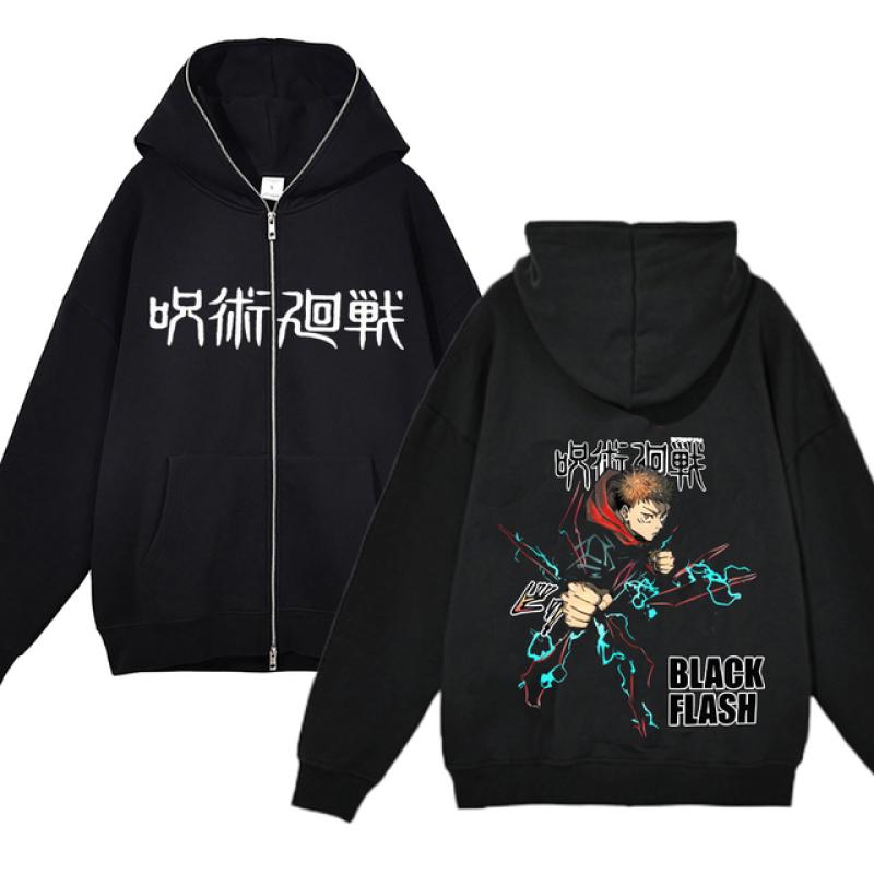 Anime Jujutsu Kaisen Full Zipper Jackets Satoru Gojo Print Sweatshirts Harajuku Streetwear Men's Hoodies Oversized Y2K Clothes