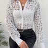 Spring Lace Blouses for Women Elegant Office White Shirt Long Sleeve Button Turn-down Collar Sexy Hollow Tops Women's Clothing