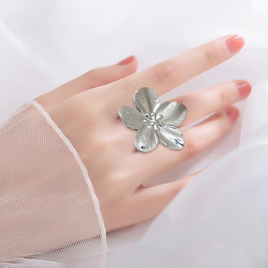 Bloem Open Ring Verstelbaar Gepolijst Metaal Effen Kleur Glad Overdreven Stijl Bloemblaadje Dame Prom Party Vinger Ring Verjaardag Vakantie Cadeau Sieraden