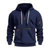 Fall Winter Men Hoodie Zipper Decor Loose Elastic Cuff Drawstring Warm Pullover Mid Length