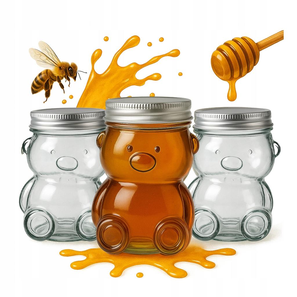 BARATTOLO DI VETRO 300ml ORSETTO con Coperchio per Miele, Marmellata, Spezie, Barattolo Regalo