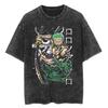 Lässiges gewaschenes Harajuku Herren T-Shirt Baumwolle gewaschen Japanischer Anime One Piece Grafik Locker Streetwear Schwarze Oberteile T-Shirts
