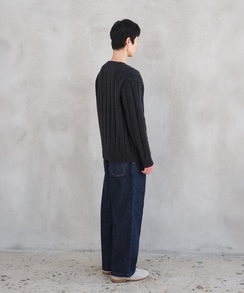 HORLISUN Meadow Wide Rib Crewneck Knit Melange Charcoal