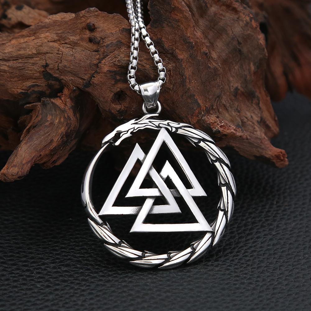 Vintage Viking Dragon Pendant Punk 316L Stainless Steel Vikings Valknut Necklace for Men Domineering Jewelry