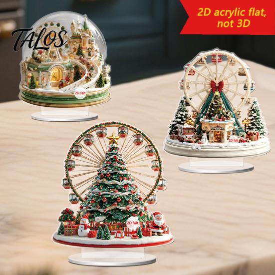 Weihnachtsstadt Displaystück 2D Acryl Riesenrad Ornament für Weihnachtsbaum, Exquisite Handwerksgeschenkplatte, Dekoration, Weihnachtsfeier Zubehör