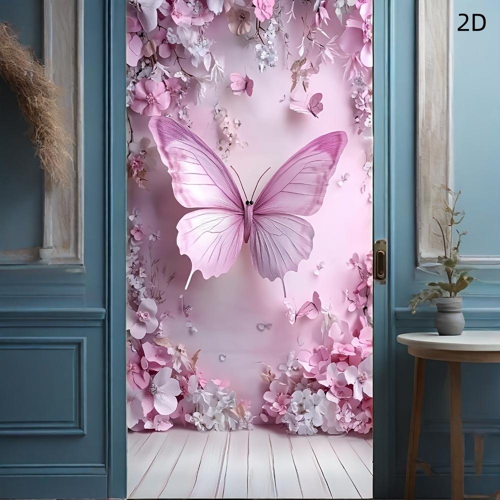 2D Princess Girl Birthday Party Background - Polyester, with Pink Butterfly and Floral Designs, Princess Party Decoration