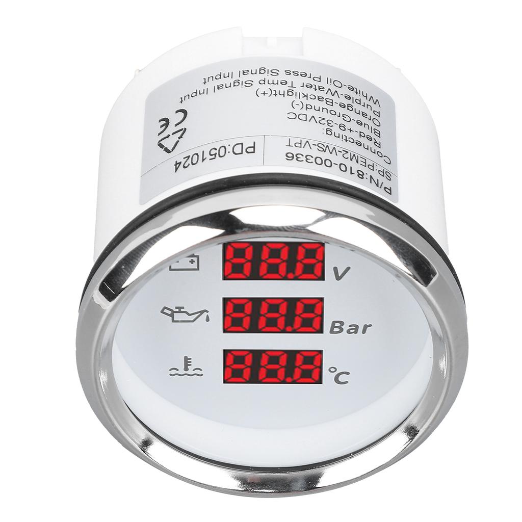 52mm Voltage Oil Pressure Water Temp Gauge Red Backlight Waterproof Digital Water Temp Oil Pressure Voltmeter for Boat