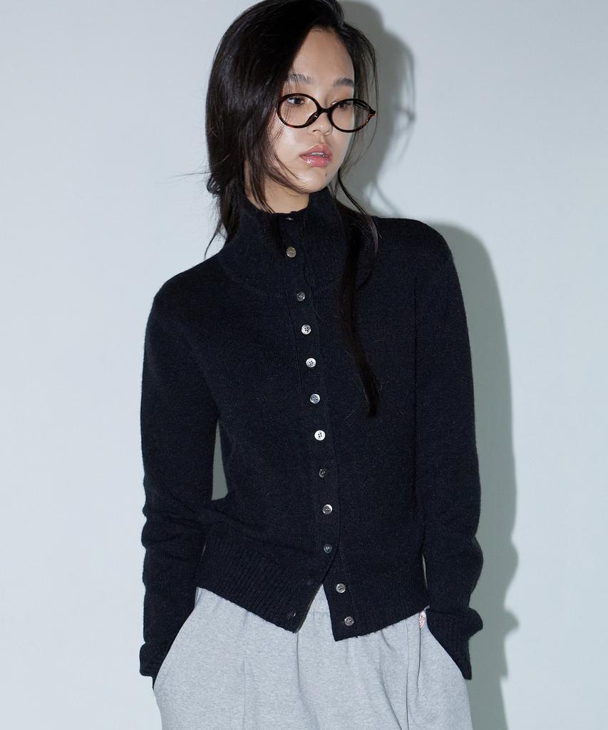 Michiko London Koshino High-Neck Button Cardigan Black