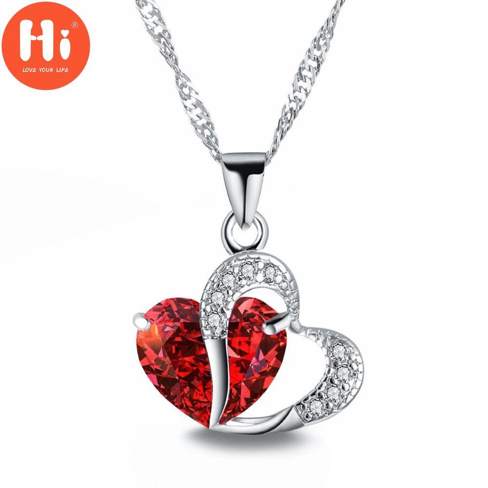Hi Love Heart Romantic Love Wedding Necklace Women's Crystal Pendant Necklace