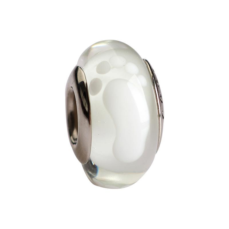 Trendiger Kupferfarbener Bunter Mattierter Murano-Anhänger Kompatibel Mit Authentischen Armbändern Niedliche Fußabdruck Glasperlen-Anhänger Damen Halsketten Schmuck