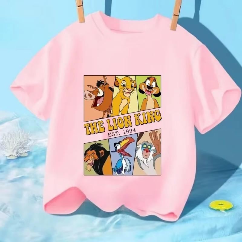 Trendig Cool Lejonkungen Simba Tecknad Tryck Barn T-shirt 2026 Sommar Kortärmad