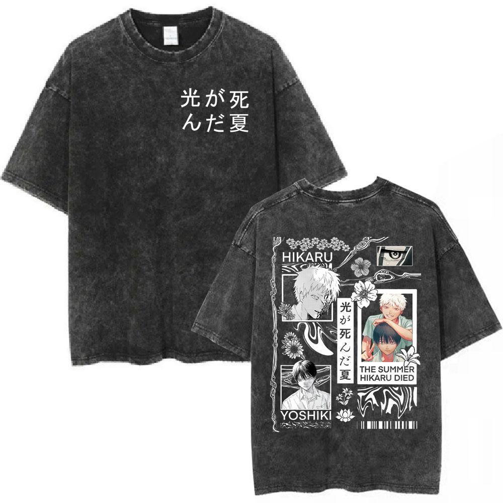 Vintage Washed The Summer Hikaru Died TShirt Hikaru Anime Graphic Men Women Fashion Harajuku Tshirts Cotton Casual T Shirts