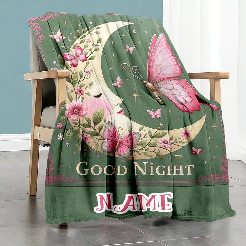 Beautiful Moon Personalized Text Blanket Throw Customizable Blanket Soft Warm Cozy Throw For Office Bed Office Chair Home Decor All-Season Use
