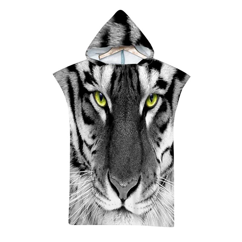 Wildtier Tiger Aufdruck Kapuzen Strandtuch für Erwachsene Schnelltrocknend Schwimmbad Poncho Badetuch Mit Umhang Bademantel Fitness