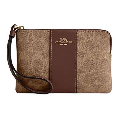 Corner Zip 16 Logo Zip Closure Wristlet Clutch Small Women Clutch Brown Yellow CW854-IMXHE