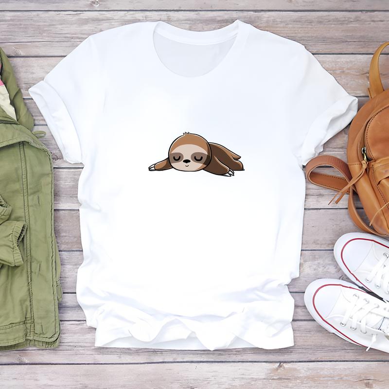 Women's trendy T-shirt, short-sleeve summer top, cute printed fashionable design.