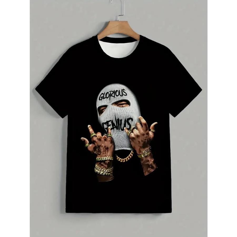 Herr Svart Tecknad Tryck 3D T-shirt Kortärmad Rundhalsad T-shirt Vintage Polyester Andningsbar Sport Casual Stor Storlek T-shirts Herr