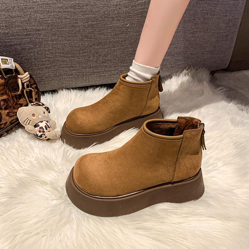 Damesmode Platform Sneeuwlaarzen Winter Nieuw Ronde Neus Suède Achterrits Antislip Slijtvast Korte Laarzen