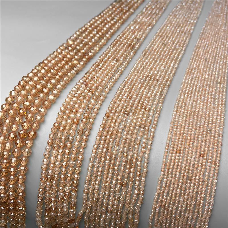 Champagne Natural Faceted Zircon Beads  Loose Spacer Beads For Jewelry Making Diy Charm Accessories Handmade 2 3 4mm Wholesale