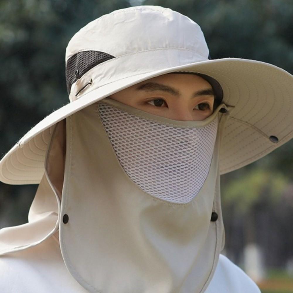 Wide Brim Summer Sun Hats With Face Cover Windproof Neck Flap Bucket Hat Adjustable for 3.7 V 500 mAh Lithium Battery