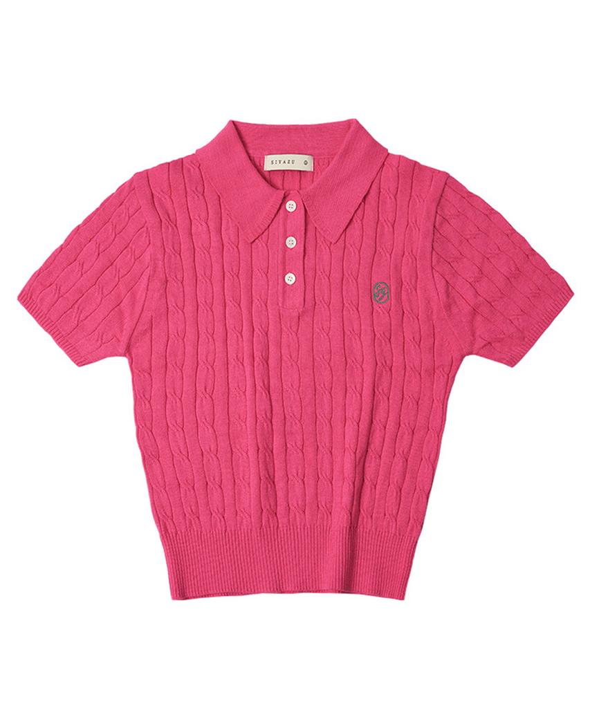 Siyajyu Sikn2079 Cotton Crop Cable Collar Knit_Pink