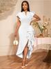Abiti da cerimonia di lusso per donne, eleganti, con scollo a V, maniche corte con volant, spacchi irregolari, aderenti, eleganti e alla moda.