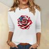 Women's Fashion Casual Round Neck 3/4 Sleeve Loose Independence Day Printed T-Shirt Ladies Top