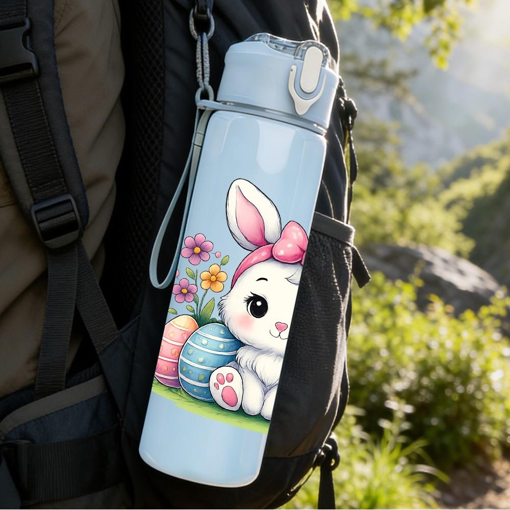1PC Flower Easter Bunny 750ml Color Plastic Sports Water Bottle Leakproof Flip Straw Lid Suitable for Sports Office Home Use
