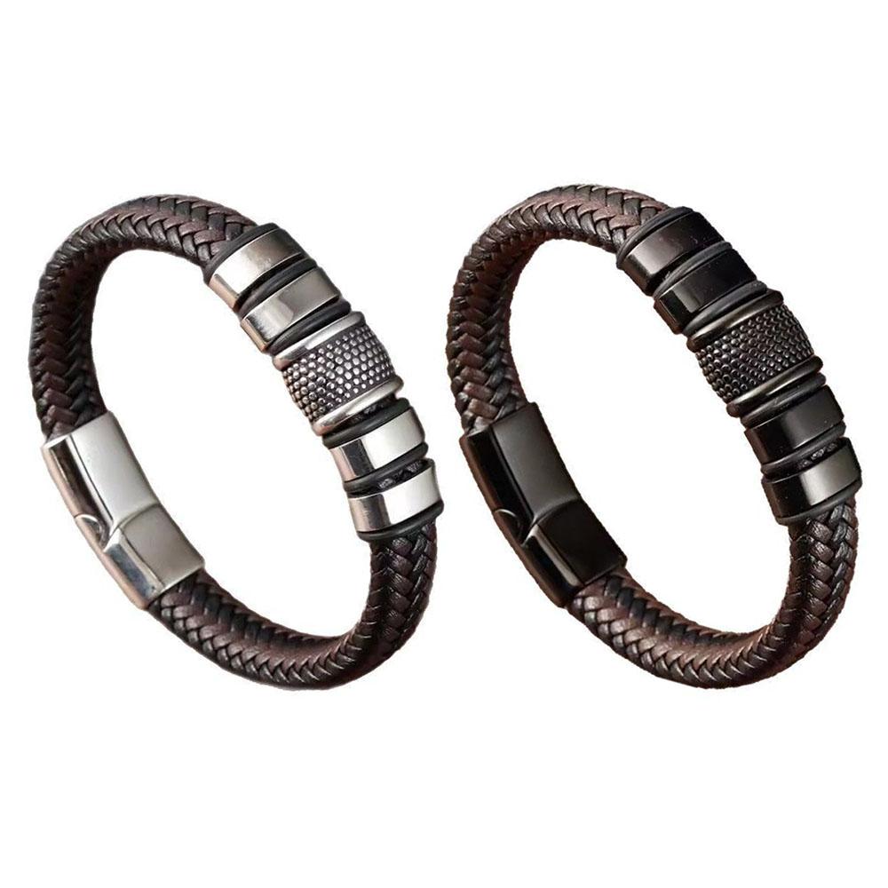 OL Style Men's Bracelets Stainless Steel Cuff Bangle Vintage Braided Leather Bracelet for Men Male Wrist Gift New