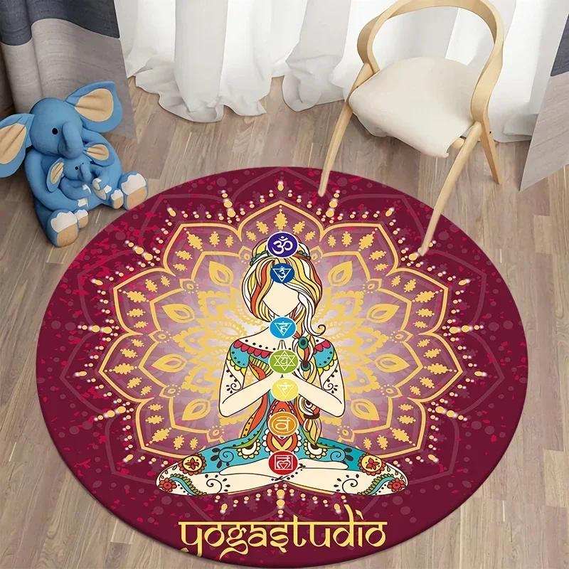 Psychedelischer Boho Mandala Chakra Runder Teppich Meditationsmatte Für Wohnzimmer Badezimmer Kreis Fußmatte Yogamatten Schlafzimmer Bodenmatte