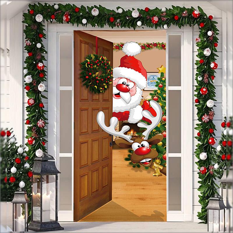 Kerst Deur Wandkleed van Stretchstof - Achtergrond voor Cadeau van Kerstman voor Vakantiefeesten