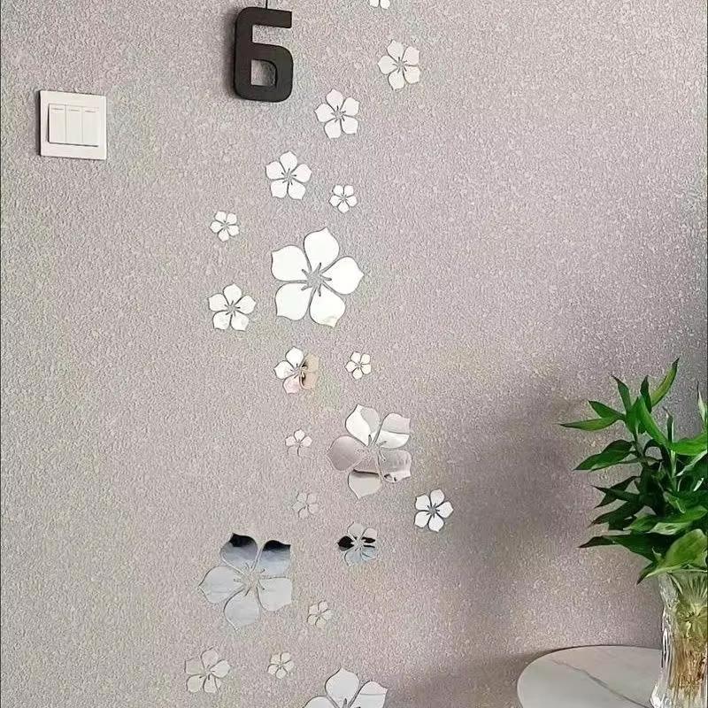3D Flower Acrylic Mirror Wall Stickers 18Pcs Removable No Trace Decals for Bedroom TV Sofa Background Wall Decor