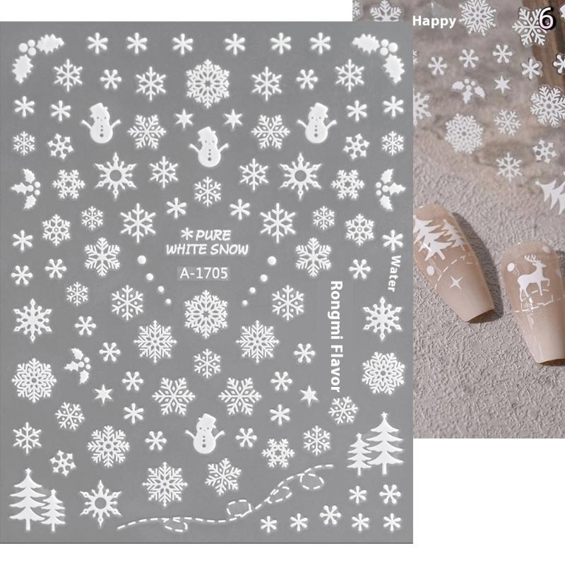 Sticker Nail Art Noël Flocon de Neige Hiver Blanc Relief 3D Adhésif Décoration Nail Art Sticker Charme Ongle Décalcomanies Manucure