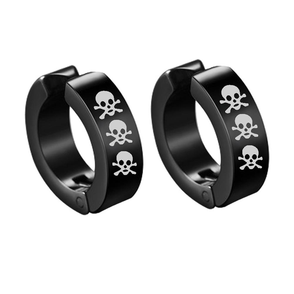 2pieces Punk Titanium Steel Ear Clip Earrings For Men Women Print Pattern Black No Pierced Fake Ear Circle New Pop Jewelry