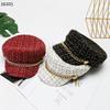 Women'S Elegant Tweed Navy Hat, Chain Decorated Flat Top Newsboy Cap, Multiple Colors Available[G32]