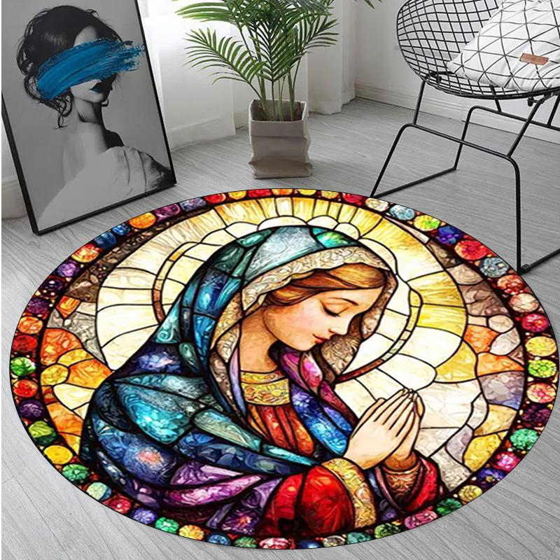 Virgin Mary Circular Rug Office Decorative Carpet For Living Room Bedroom Door Mat Floor Carpet Computer Chair Area Rug