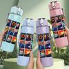 1PC Multi Movie Scene Grid Collage Print 750ml Colorful Plastic Sports Water Bottle Leakproof Pop Up Lid with Straw for Outdoor Work Home Use
