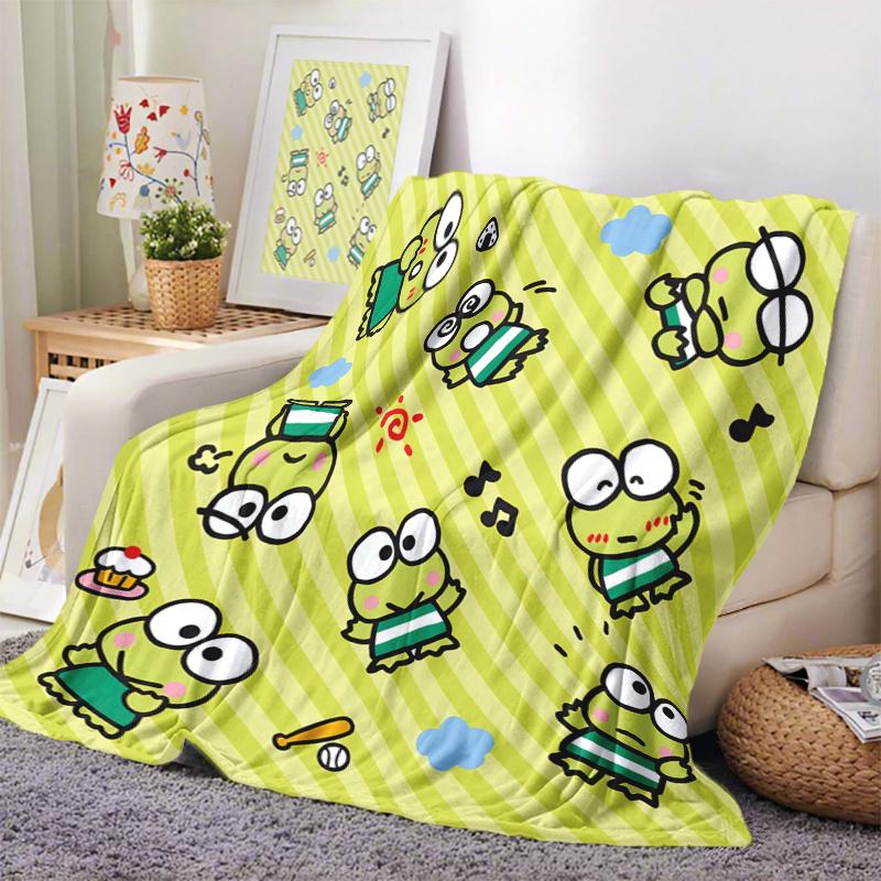 1pc Keroppi Frog Flannel Blanket 2D Single Print Cute Soft Cozy Warm Comfortable Bed Blanket Home Bedroom Living Room Kids Room