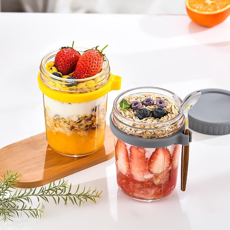Récipients pour Porridge Avoine de Nuit avec Couvercles et Cuillères 13.5oz Tasse à Petit-Déjeuner Verre Mason Pots pour Porridge Avoine de Nuit Récipient à Salade Yaourt