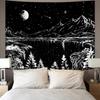 Black and White Starry Night Mountain Tapestry Bedroom Aesthetic Wall Hanging Living Room Dormitory Tapestry Home Decor
