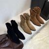 Korean Retro Pointed Thick Heel Western Cowboy Boots Women's 2025 Autumn and Winter New Versatile British Style Short Martin Boots