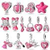 100% Copper Fashion Pink Princess Skirt Bag Lipstick Charms Beads Fit Original Bracelets Diy Jewelry Gifts
