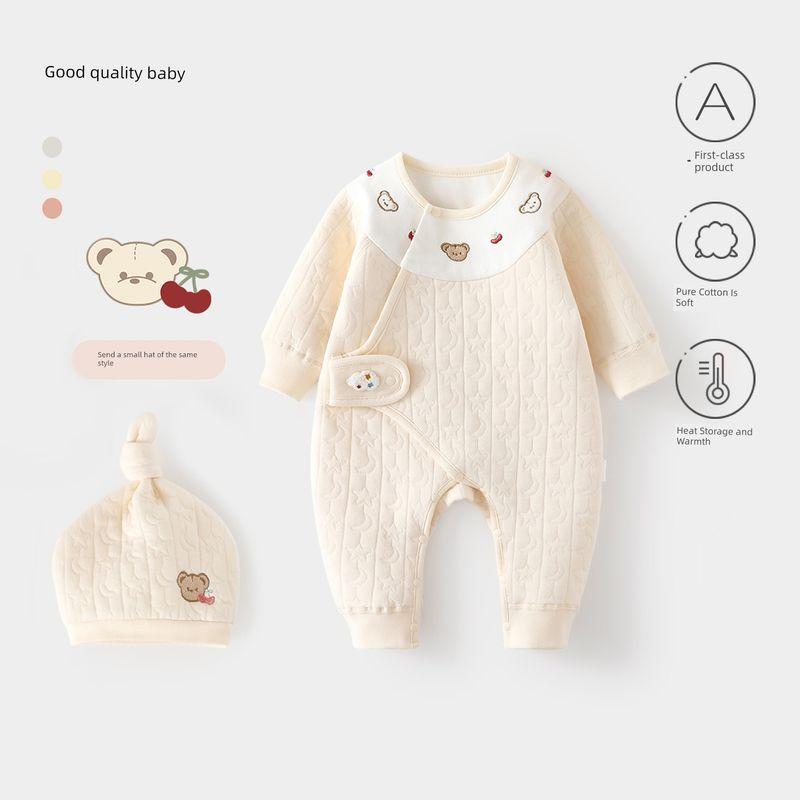 Newborn Baby Clothes, Class a Pure Cotton Autumn and Winter Infant Warm Butterfly Clothing, Baby Size 52 One-Piece Romper