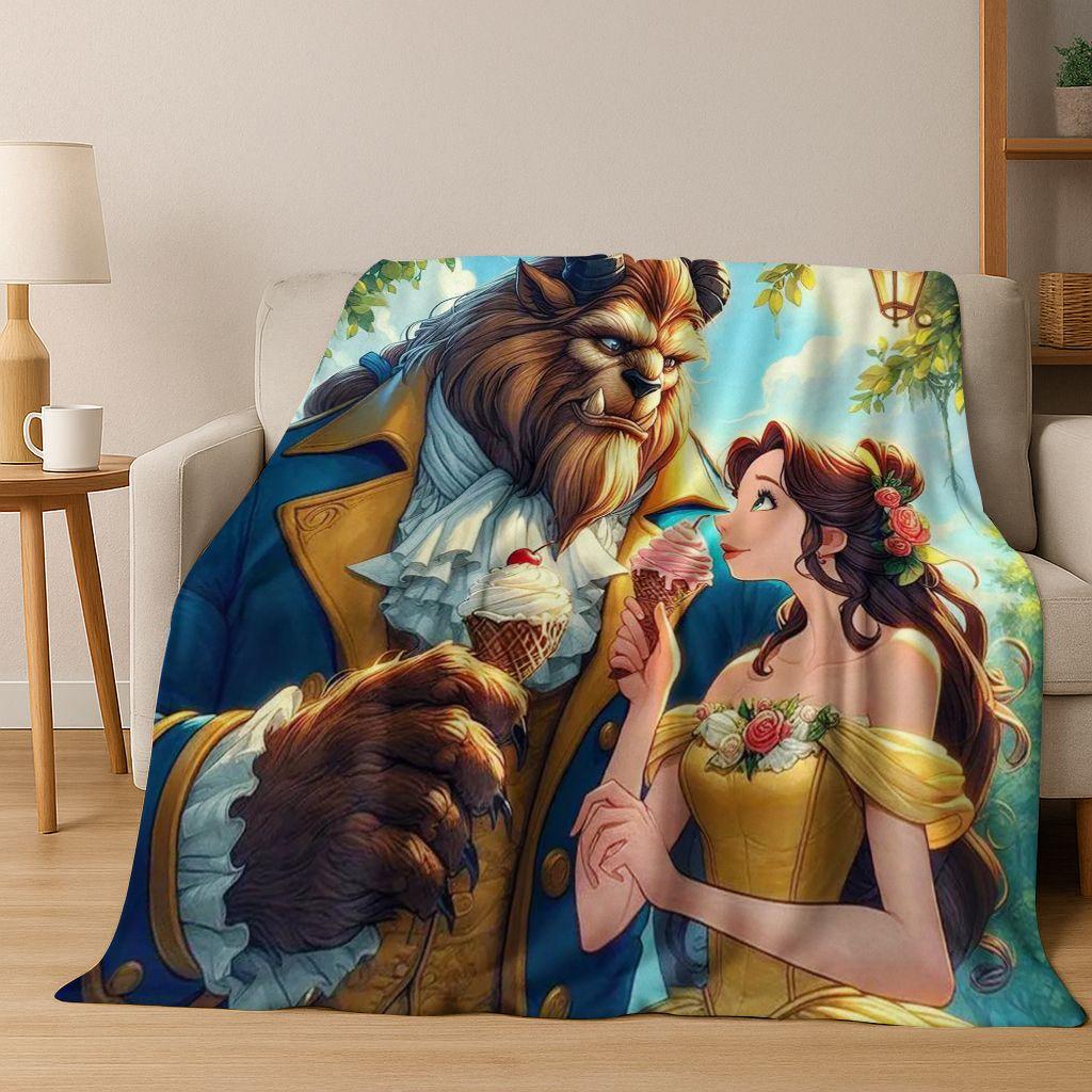 3D Beauty and The Beast Lovely Cartoon Flannel Blanket,Warm and Cozy Soft Throw Blanket for Home Bedroom Bed Sofa Cover Gift Kid