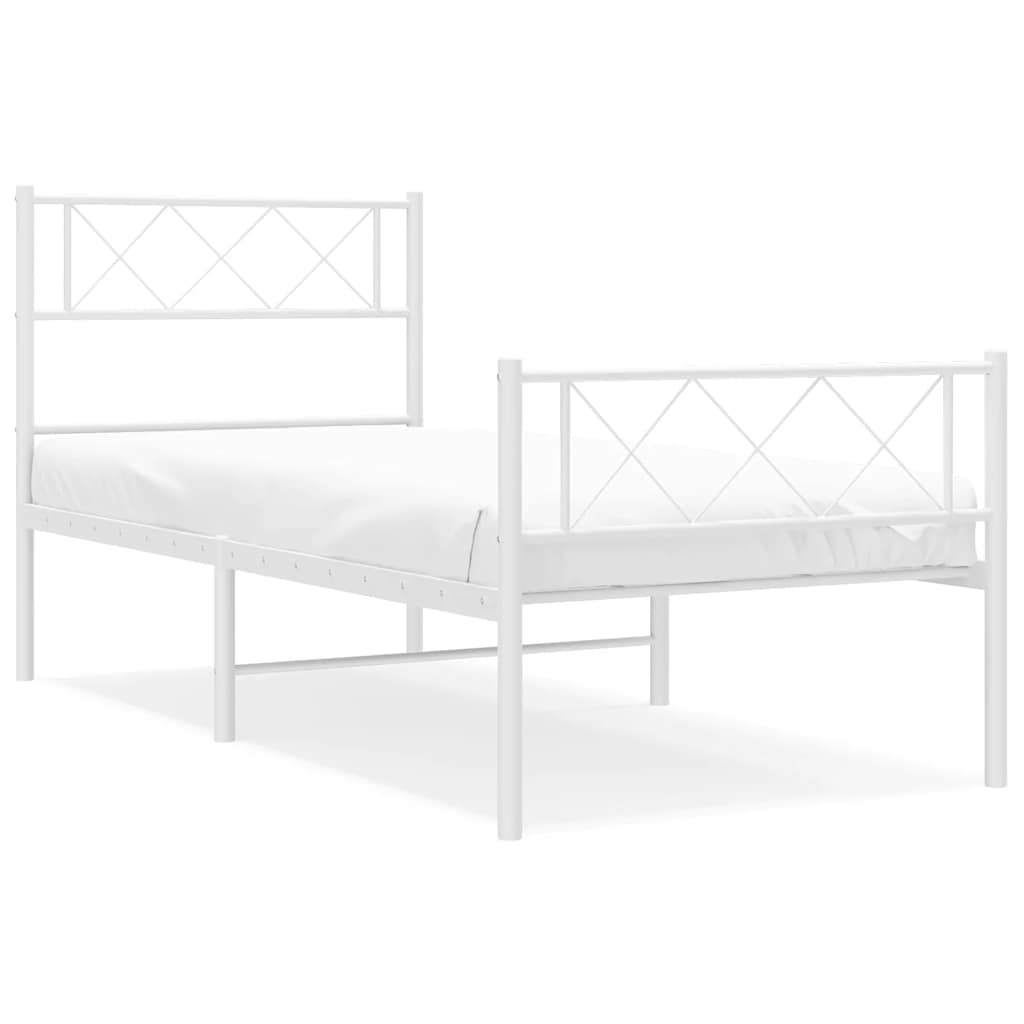 Vidaxl Metalowa Rama Łóżka Z Wezgłowiem I Zanóżkiem, Biała, 100X200 Cm