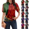 Damen-T-Shirt mit lässigem Blumendruck, V-Ausschnitt, kurzen Ärmeln und dekorativen Knöpfen